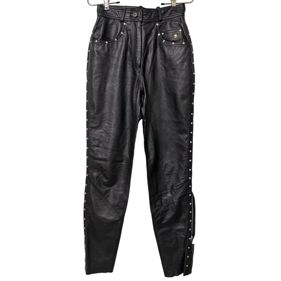 Harley Davidson Genuine Leather Studded Riding Biker Moto Pants - Size 34/6W
